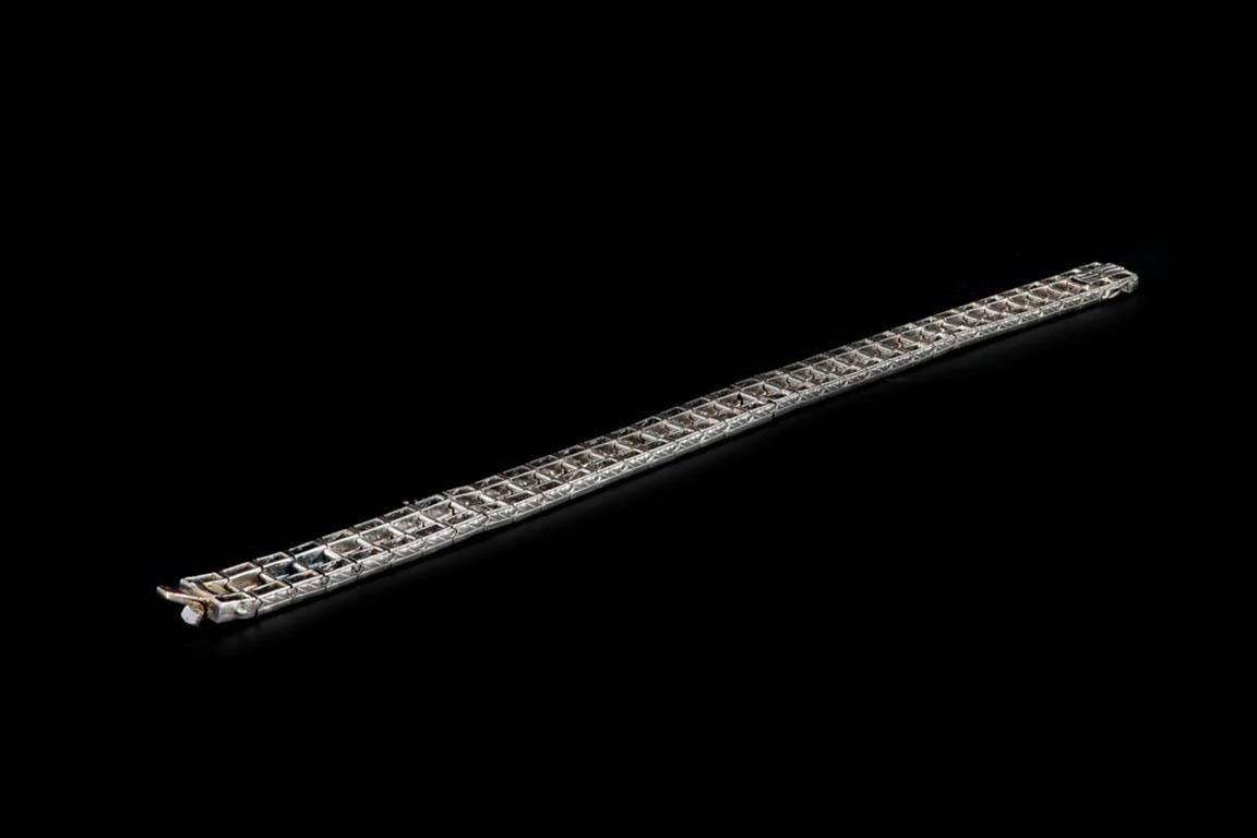 Art Deco Platinum 6 CTS Sapphire and 4.5 CTS Old European Cut Diamond Bracelet In Excellent Condition In Cape May, NJ
