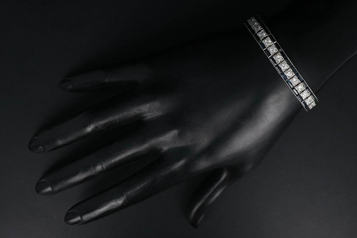 Women's Art Deco Platinum 6 CTS Sapphire and 4.5 CTS Old European Cut Diamond Bracelet