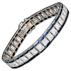 Art Deco Platinum 6 CTS Sapphire and 4.5 CTS Old European Cut Diamond Bracelet