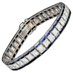 Antique Art Deco Platinum 6 CTS Sapphire and 4.5 CTS Old European Cut Diamond Bracelet