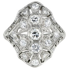 Art Deco Platinum .60 Carat Diamond Shield Ring