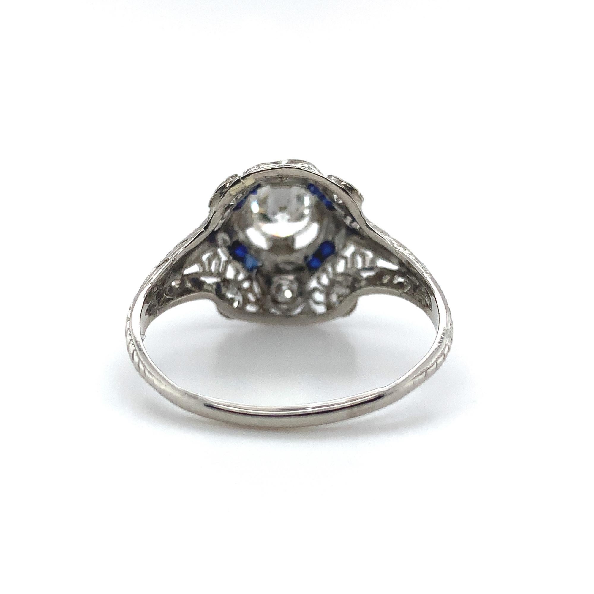 Art Deco Platinum .62ct Diamond Ring GIA report In Excellent Condition For Sale In Big Bend, WI