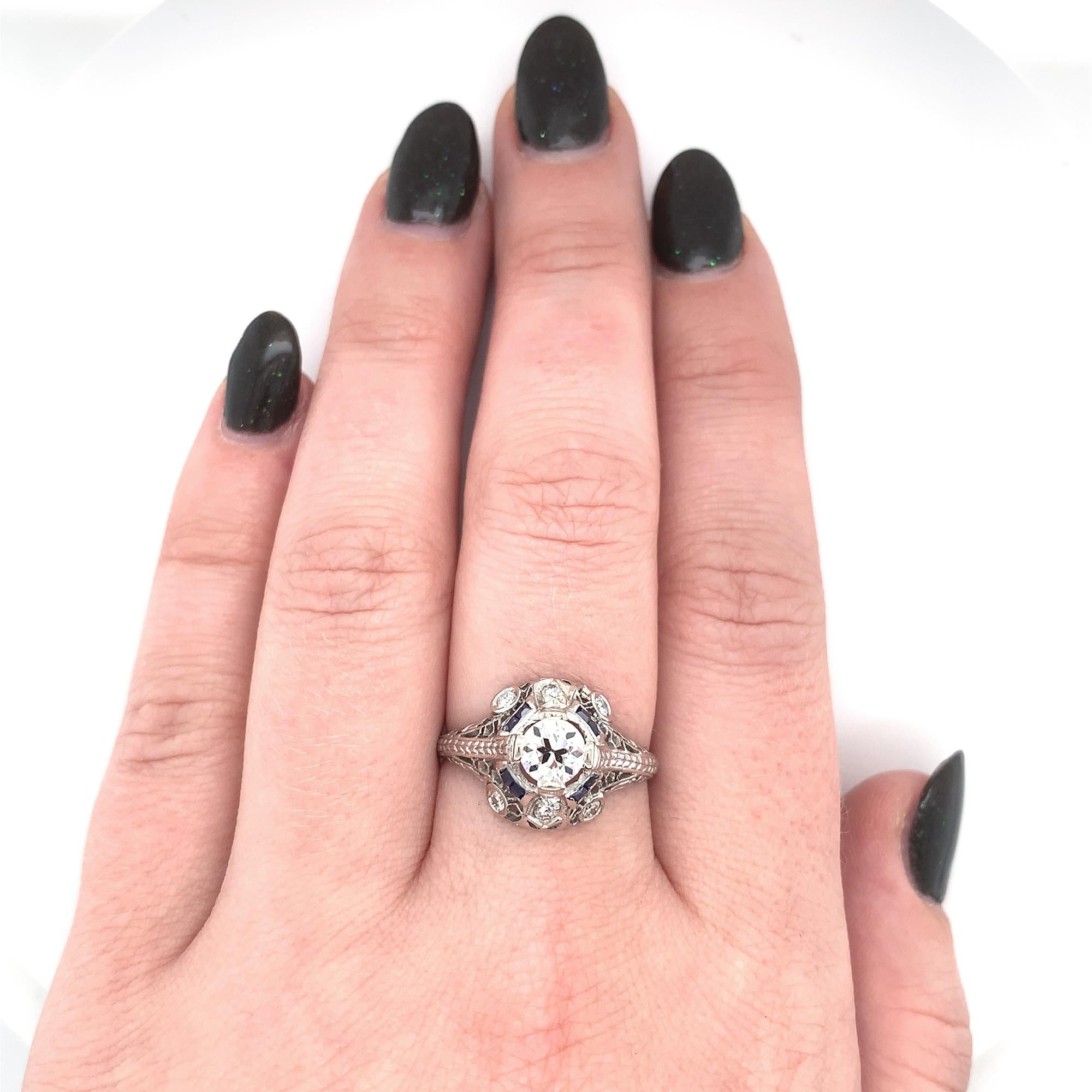 Women's Art Deco Platinum .62ct Diamond Ring GIA report For Sale
