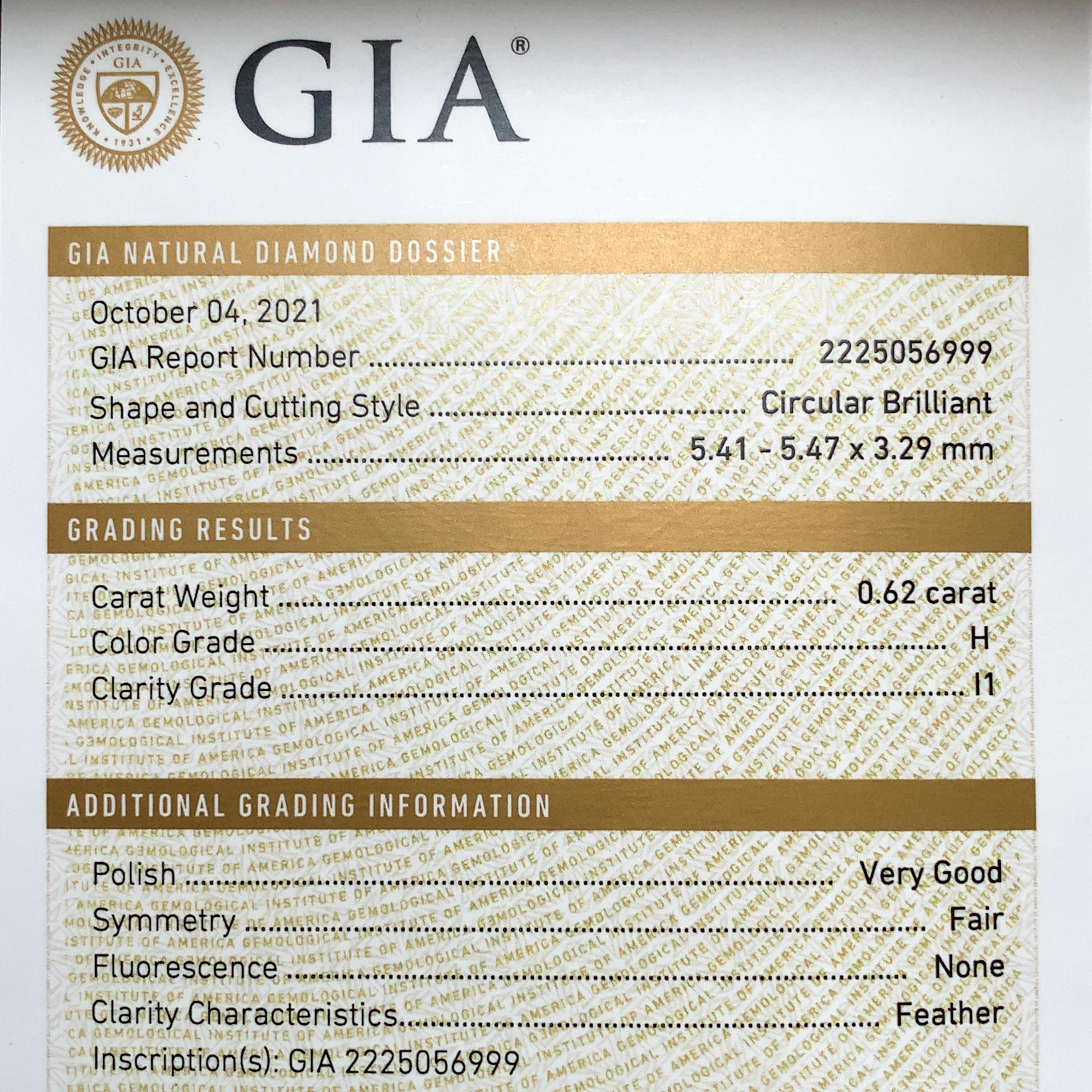 Bague Art déco en platine avec diamants de 0,62 carat, rapport GIA en vente 2