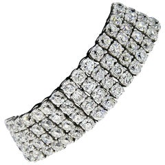 Art Deco Platinum 64.80 Carat Old European Cut Diamond 4-Row Tennis Bracelet