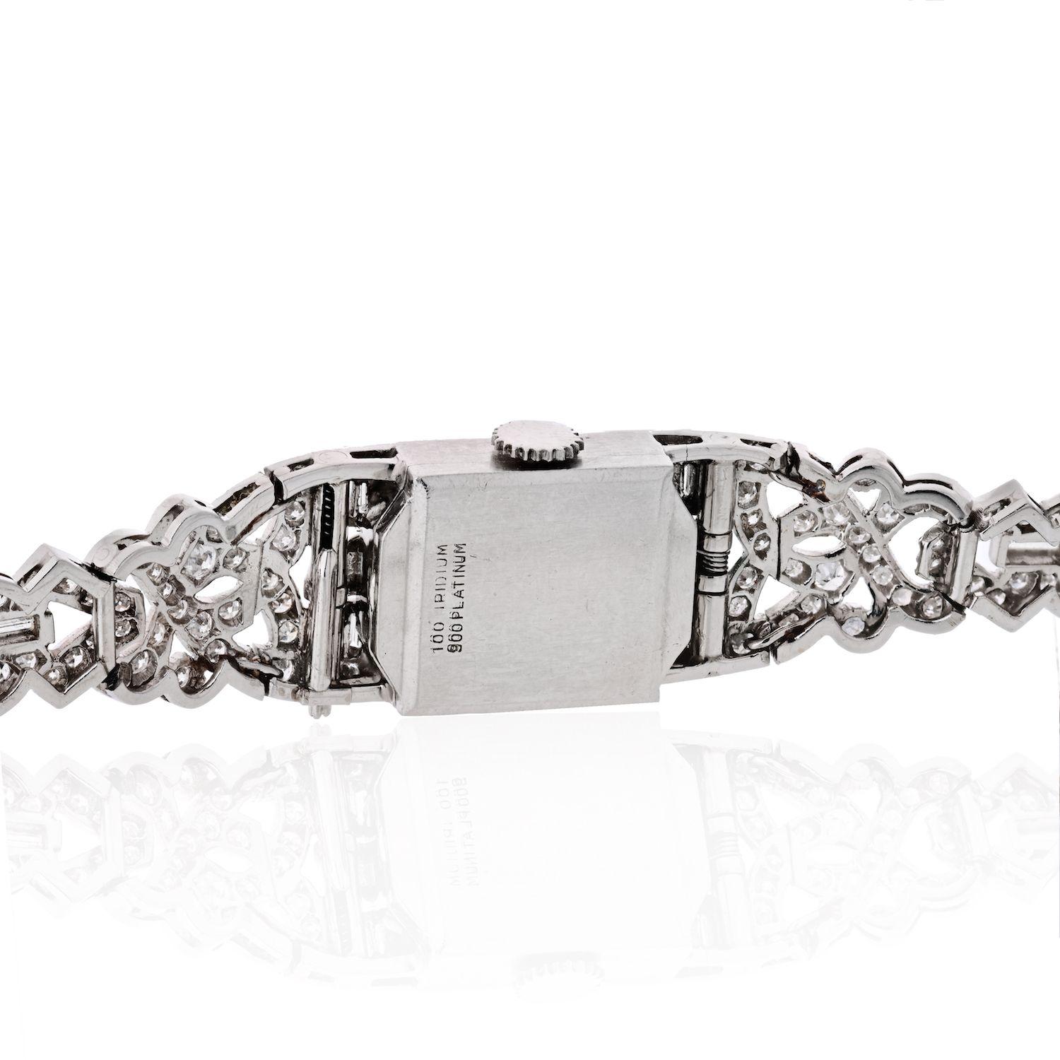 Modern Art Deco Platinum 6.50 Carat Diamond Glycine Wristwatch For Sale