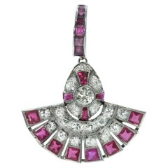 Art Deco Platinum .65ctw Diamond and 1.15ctw Natural Ruby Fan Pendant Art Deco Platinum .65ctw Diamond and 1.15ctw Natural Ruby Fan Pendant