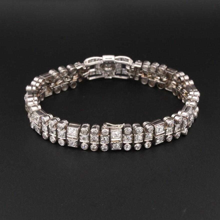 Women's Art Deco Platinum 7 Carat Diamond Bracelet For Sale