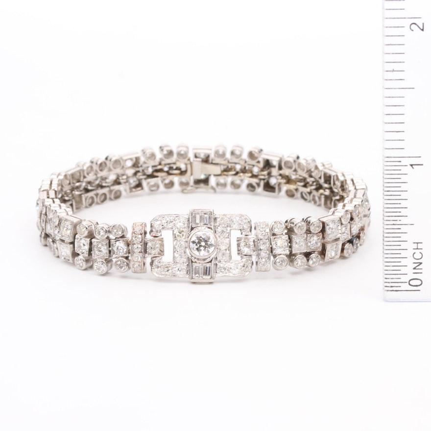 Art Deco Platinum 7 Carat Diamond Bracelet For Sale 2