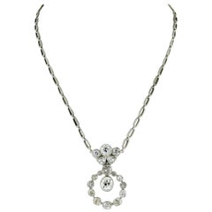Art Deco Platinum 7.25 Carat Mine European Diamond Cluster Pendant Necklace