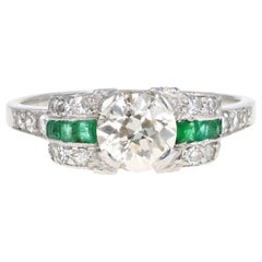 Art Deco Platinum .75 Carat Old European Cut Diamond Engagement Ring