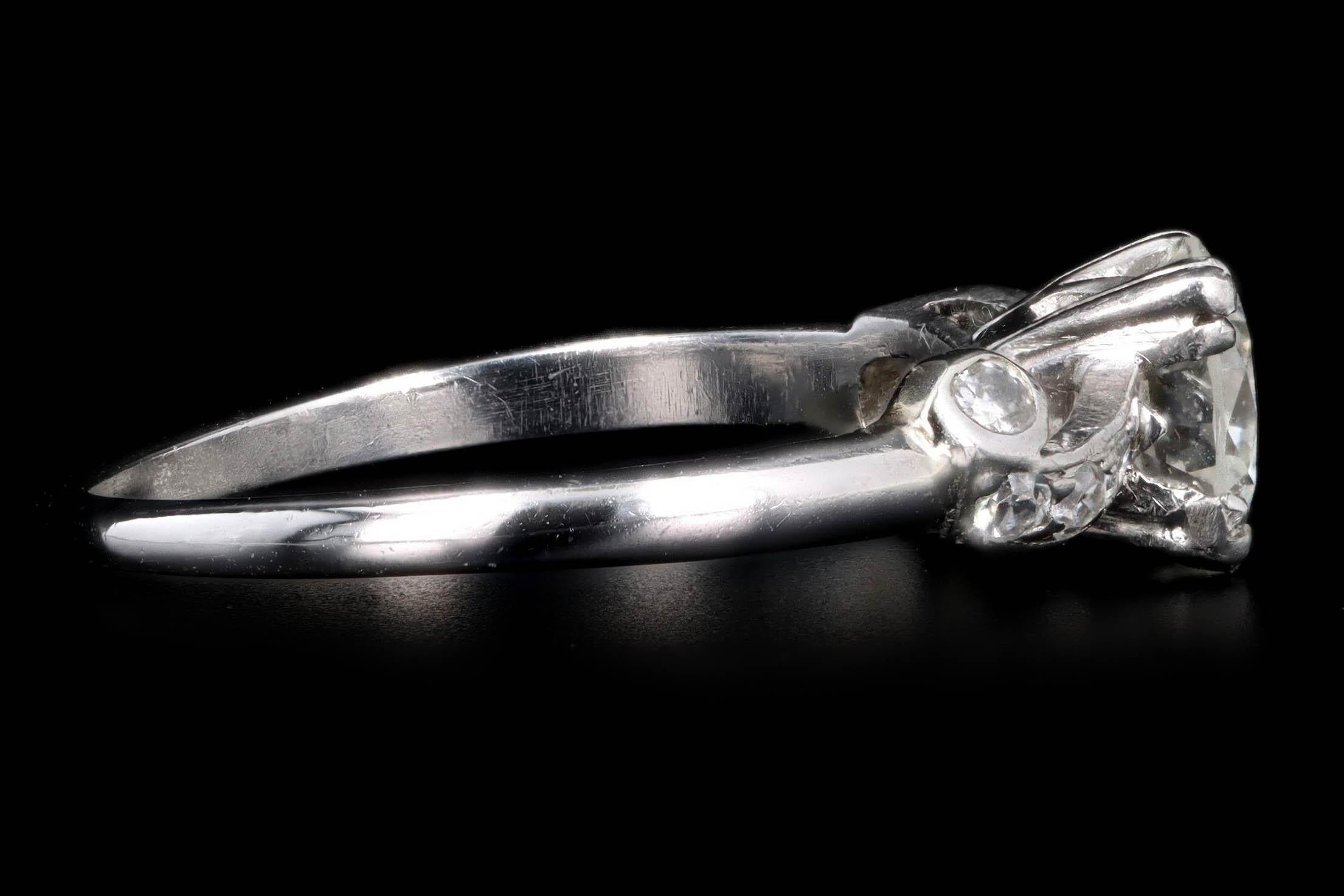 Art Deco Platinum .75 Carat Round Brilliant Cut Diamond Engagement Ring In Excellent Condition In Cape May, NJ