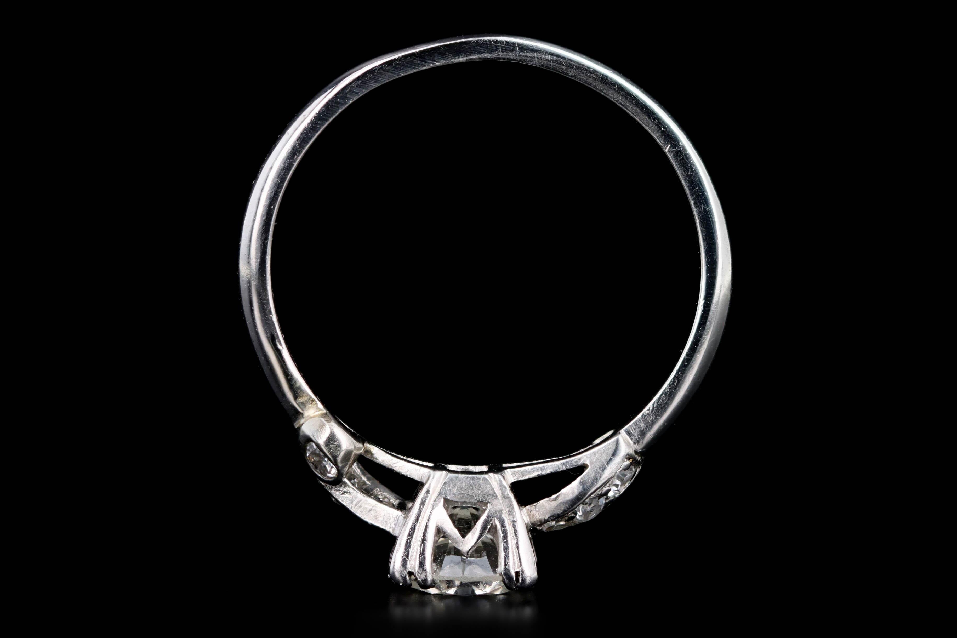 Women's Art Deco Platinum .75 Carat Round Brilliant Cut Diamond Engagement Ring