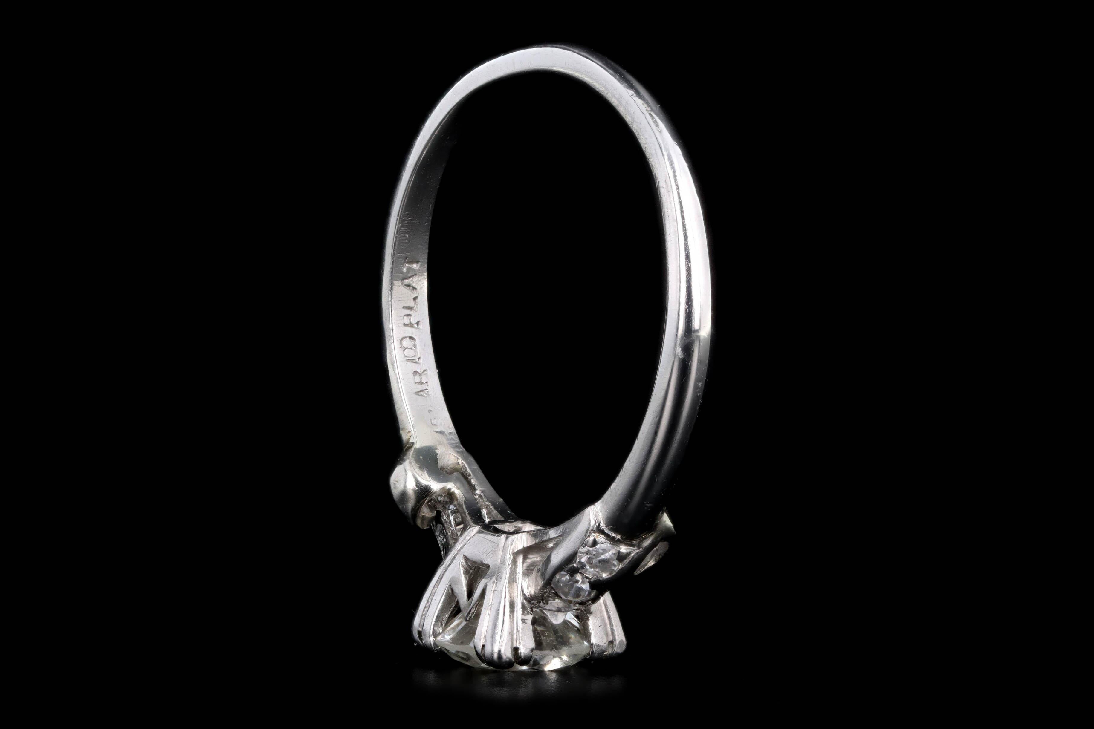 Art Deco Platinum .75 Carat Round Brilliant Cut Diamond Engagement Ring 1