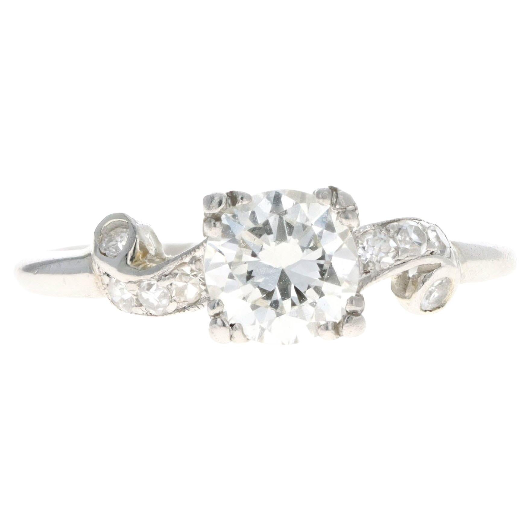Art Deco Platinum .75 Carat Round Brilliant Cut Diamond Engagement Ring