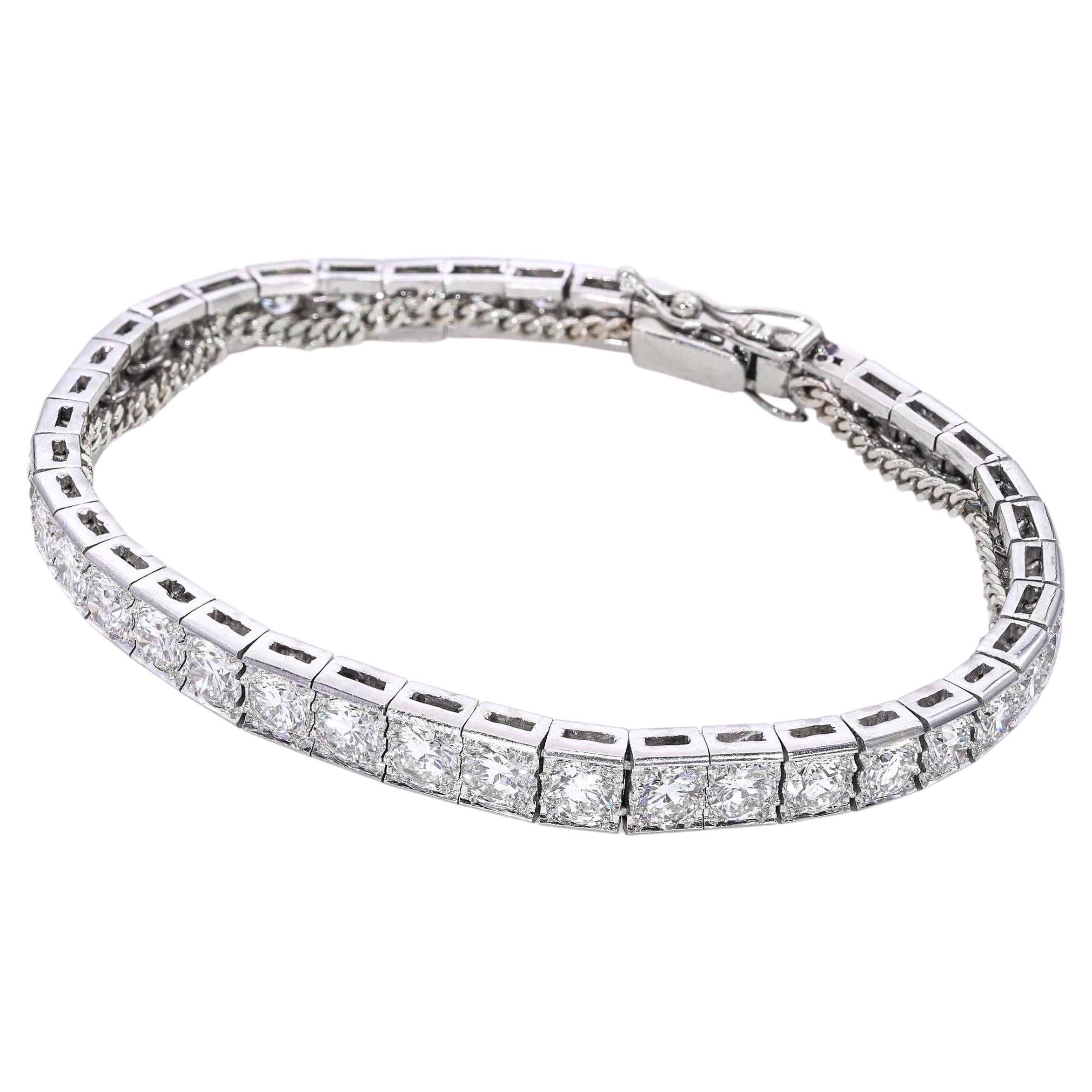 Art Deco Platinum 7tcw I VS1 Old European Cut Diamond Tennis Bracelet