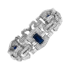 Vintage Art Deco Platinum 8 Carat Sapphire 25 Carat Diamond Bracelet