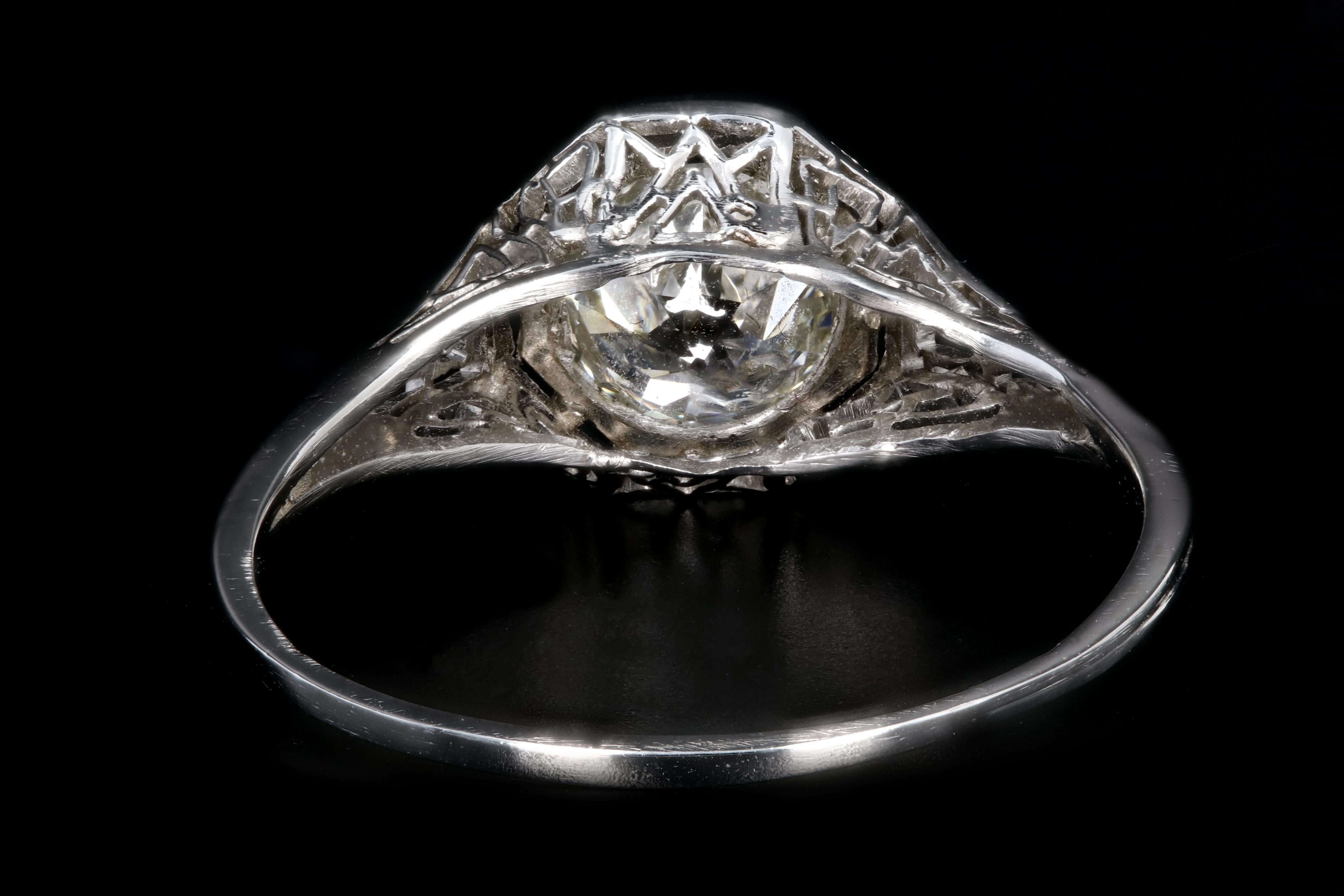 Art Deco Platinum .85 Carat Old European Cut Diamond Engagement Ring In Excellent Condition In Cape May, NJ