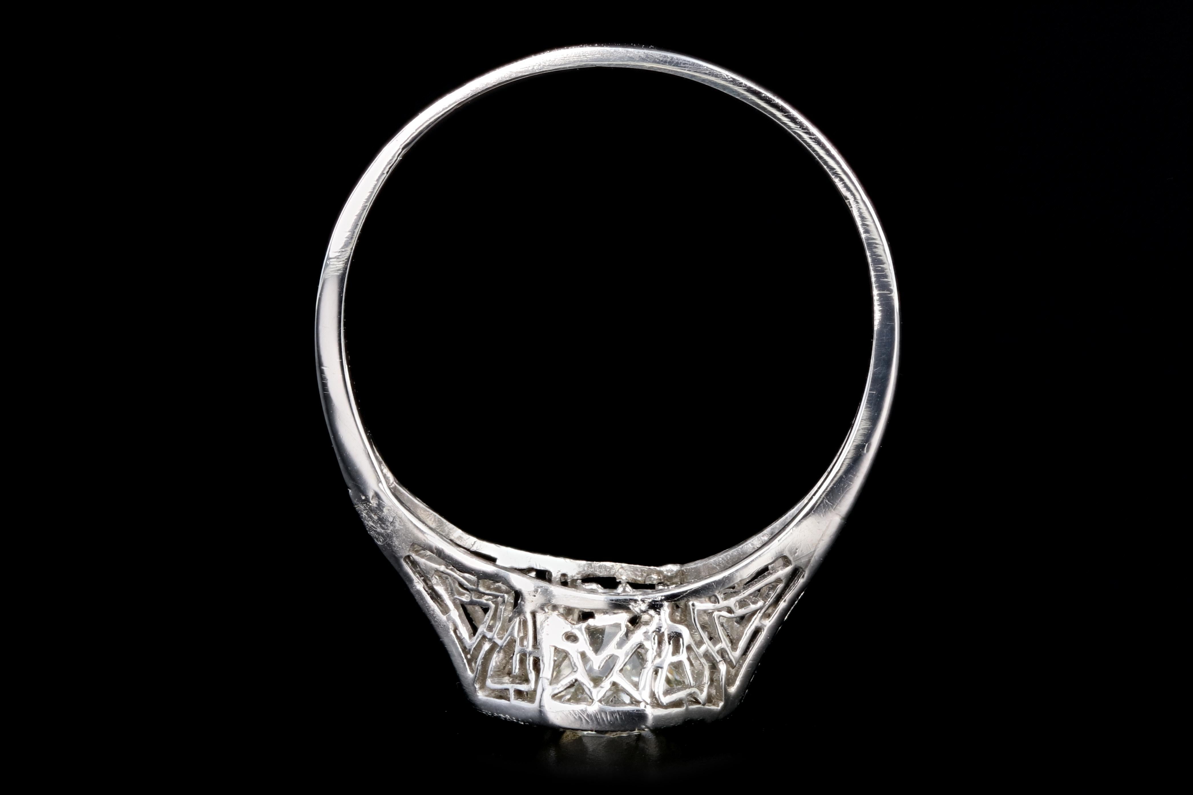 Women's Art Deco Platinum .85 Carat Old European Cut Diamond Engagement Ring