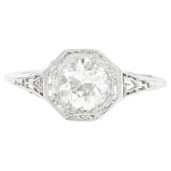 Art Deco Platinum .85 Carat Old European Cut Diamond Engagement Ring