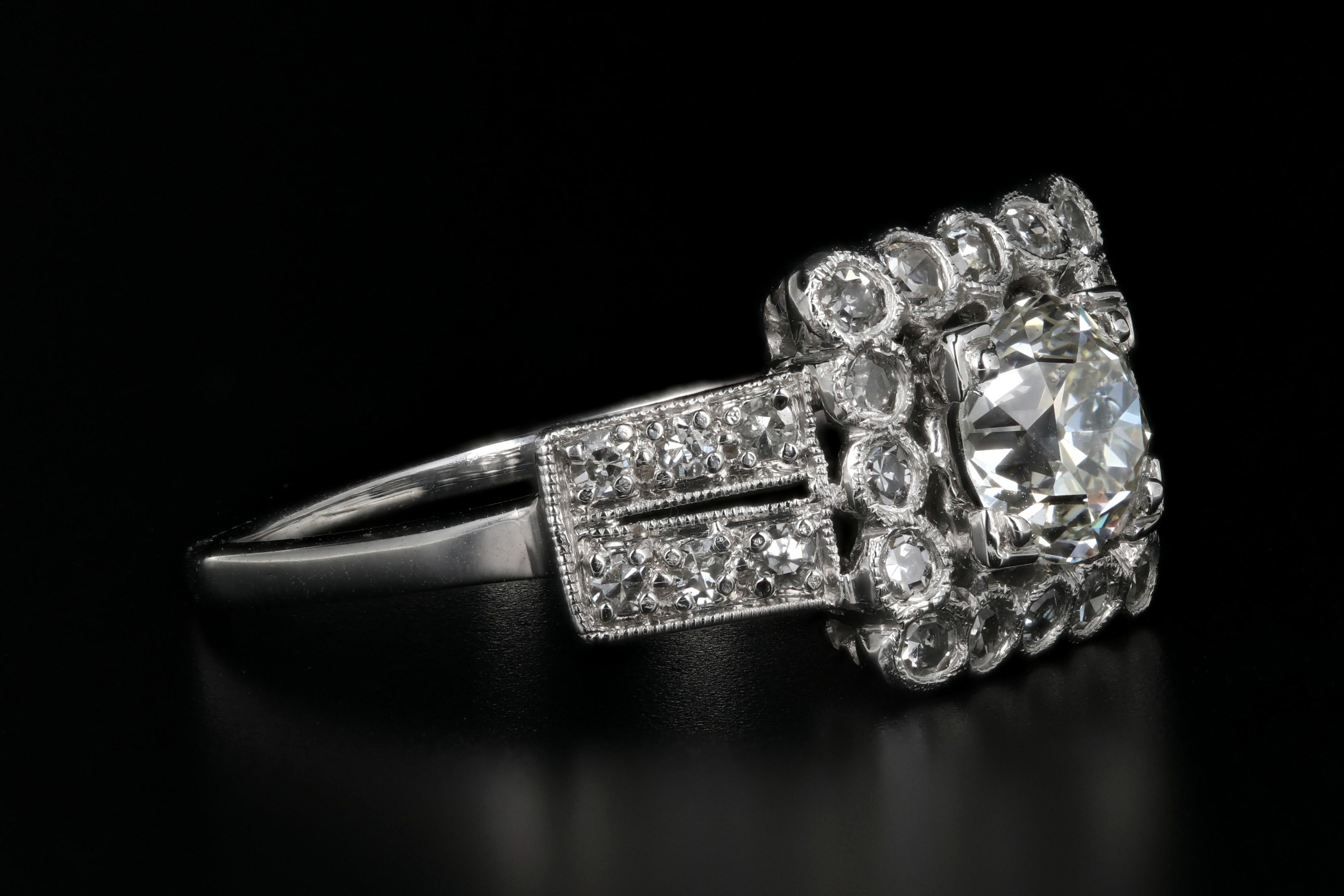 Art Deco Platin 0,89 Karat Diamant-Verlobungsring mit alteuropäischem Schliff (Alteuropäischer Schliff) im Angebot