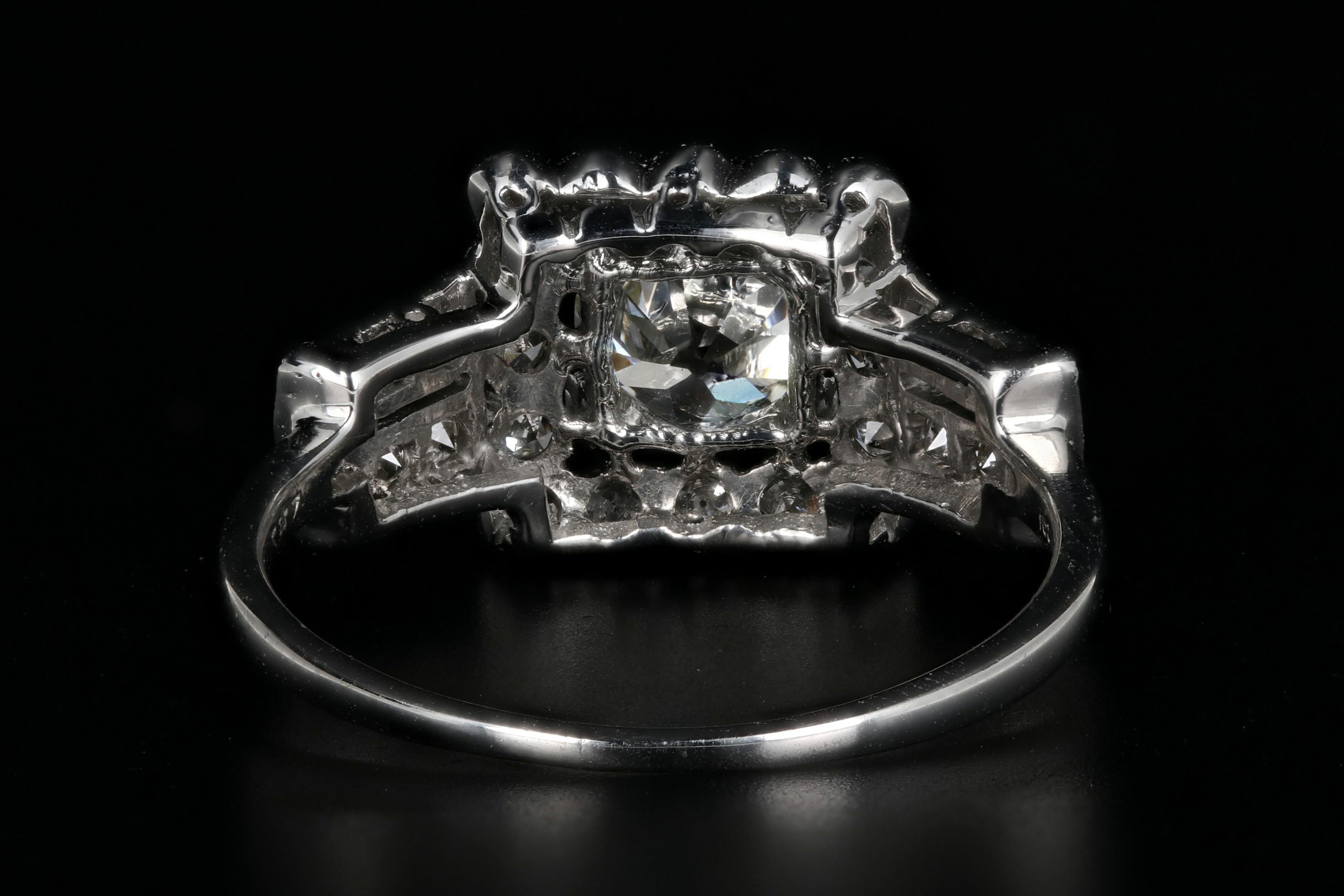Art Deco Platin 0,89 Karat Diamant-Verlobungsring mit alteuropäischem Schliff im Zustand „Gut“ im Angebot in Cape May, NJ