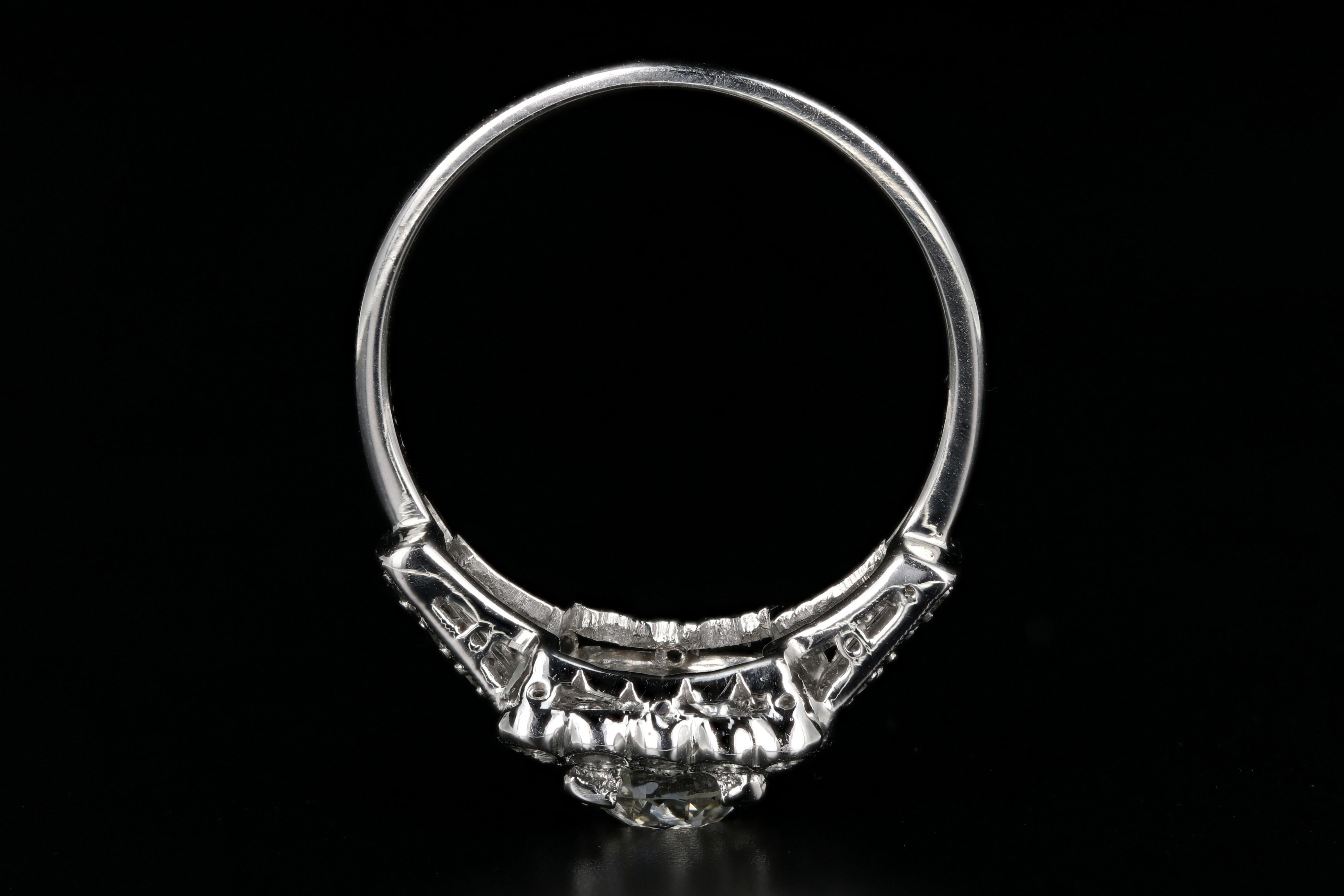 Art Deco Platinum .89 Carat Old European Cut Diamond Engagement Ring In Good Condition For Sale In Cape May, NJ