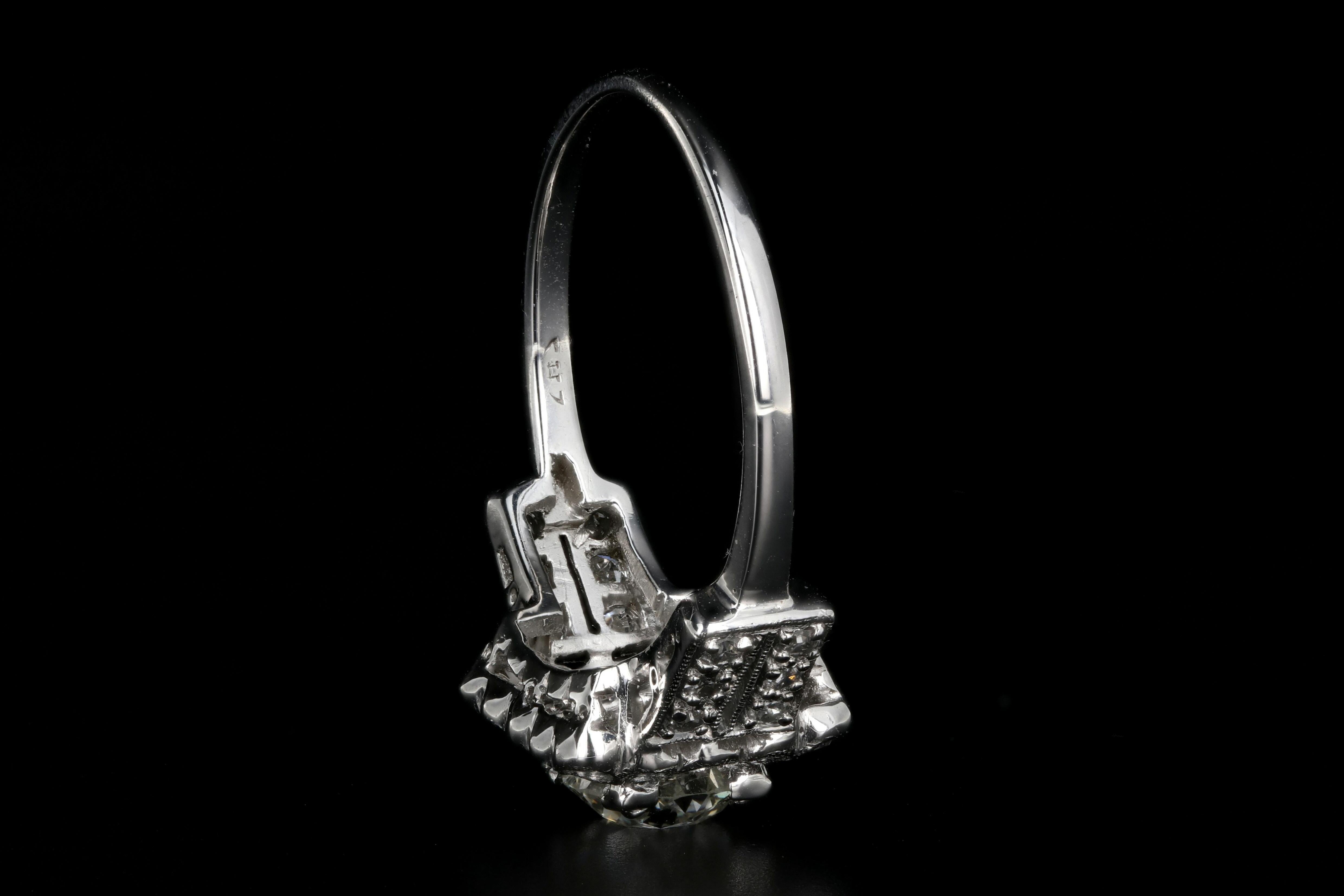 Art Deco Platinum .89 Carat Old European Cut Diamond Engagement Ring For Sale 1