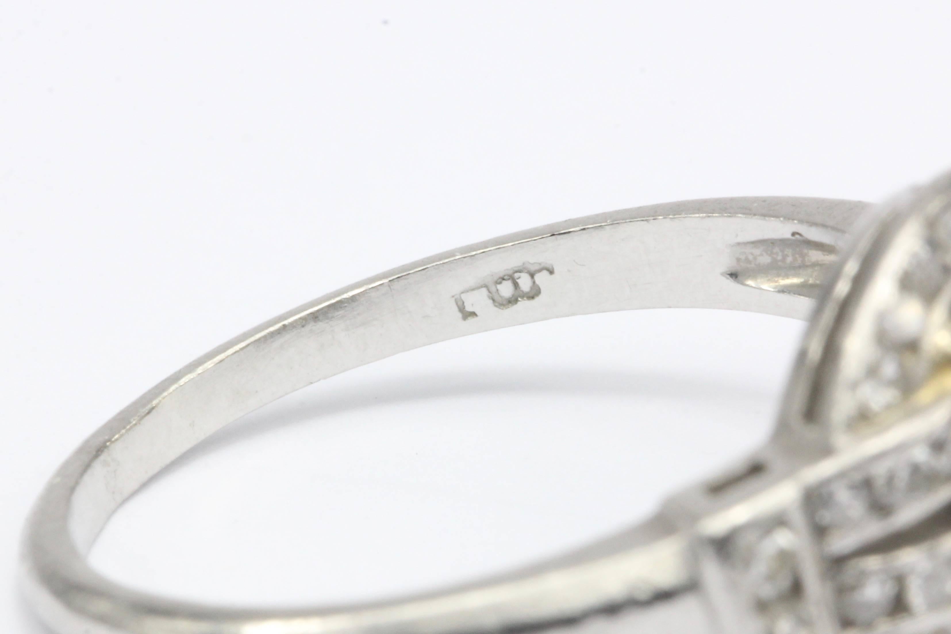 Art Deco Platinum .90 Carat Old European Cut Diamond Engagement Ring For Sale 3