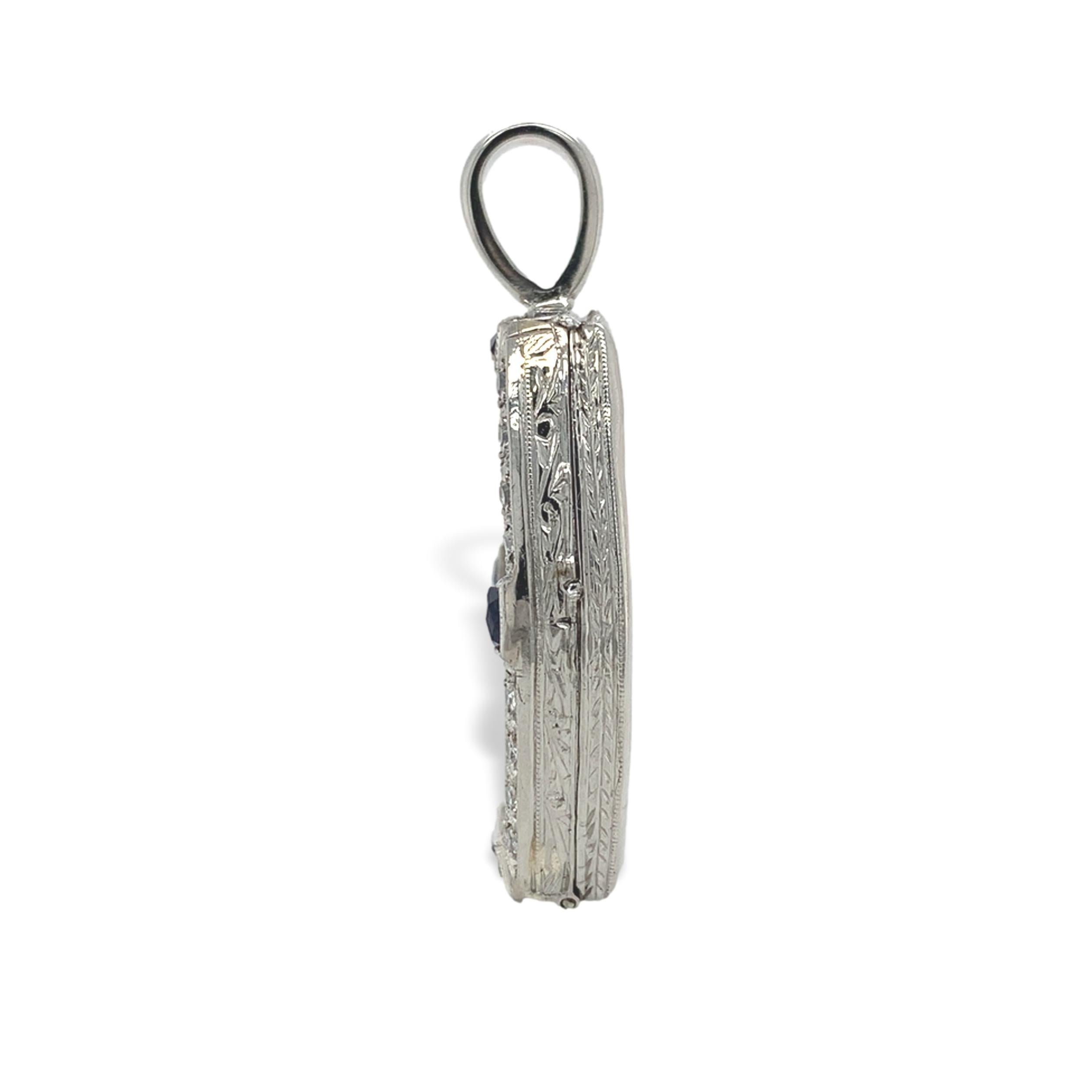 Pendentif Art Déco en platine 9,24 carats en opale avec diamants et saphirs synthétiques Pour femmes en vente