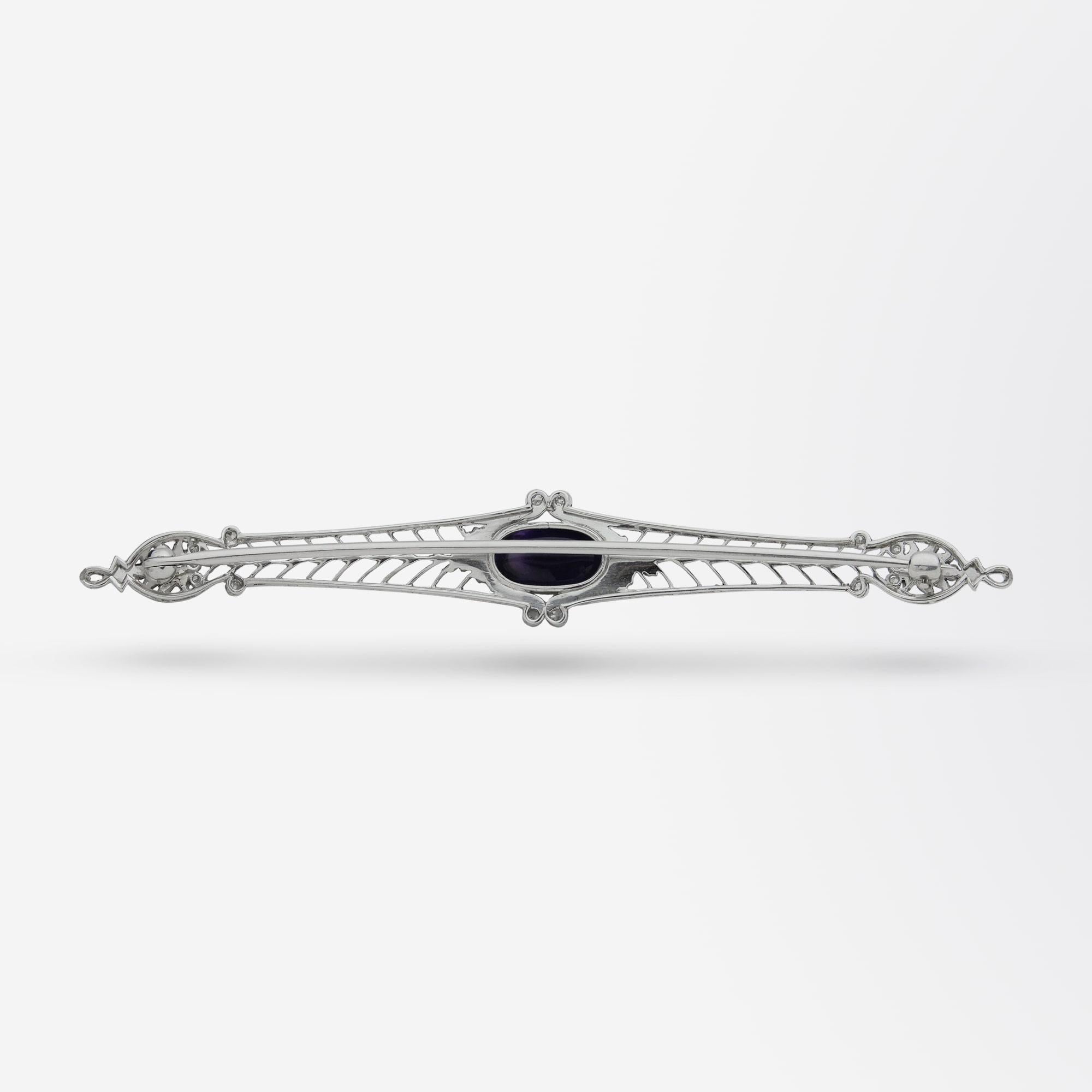 Art Deco, Platinum, Amethyst, and Diamond Brooch In Excellent Condition In Brisbane, QLD