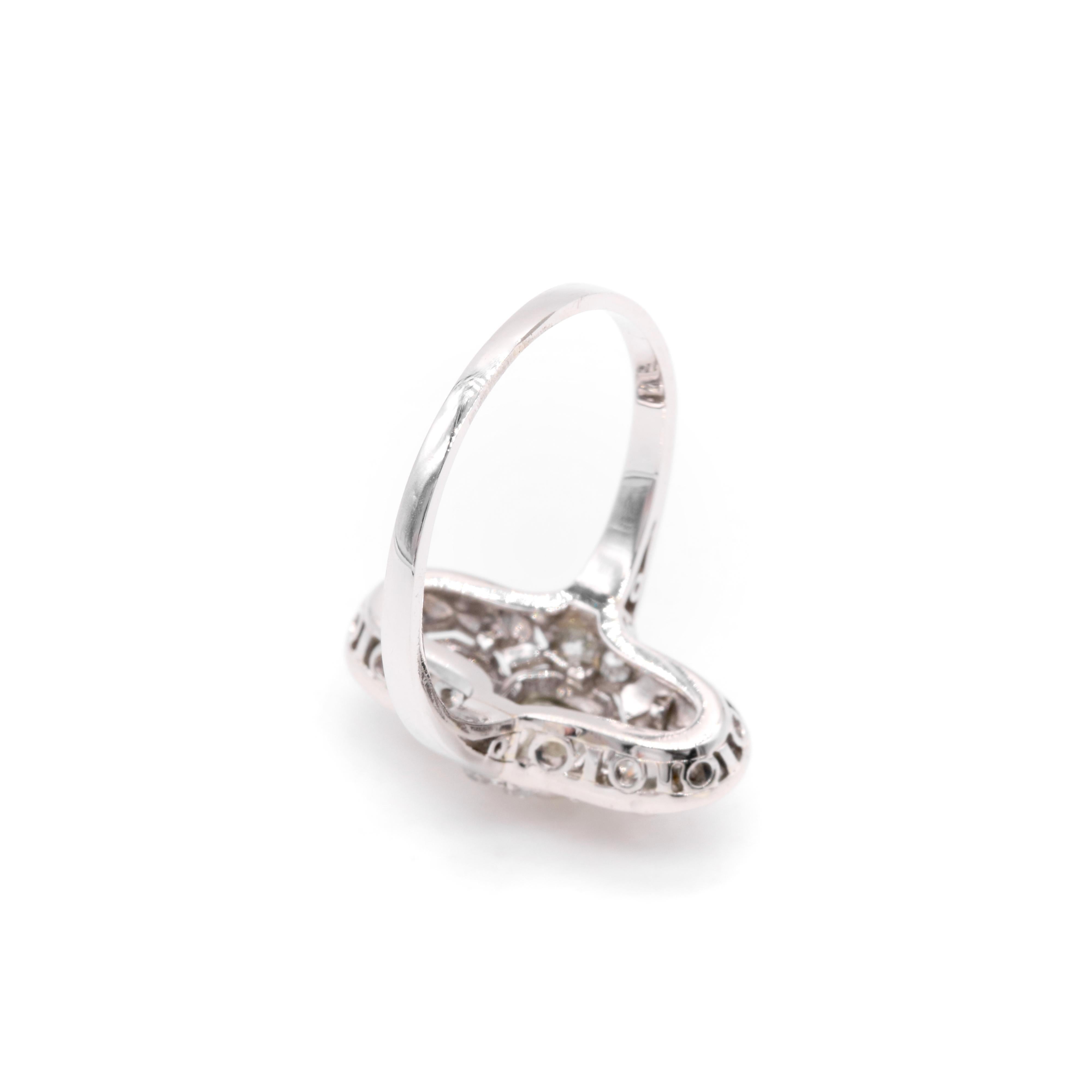 Art Deco Platinum and 14K White Gold 0.85ctw Old Cut Diamond Trilogy Panel Ring For Sale 4