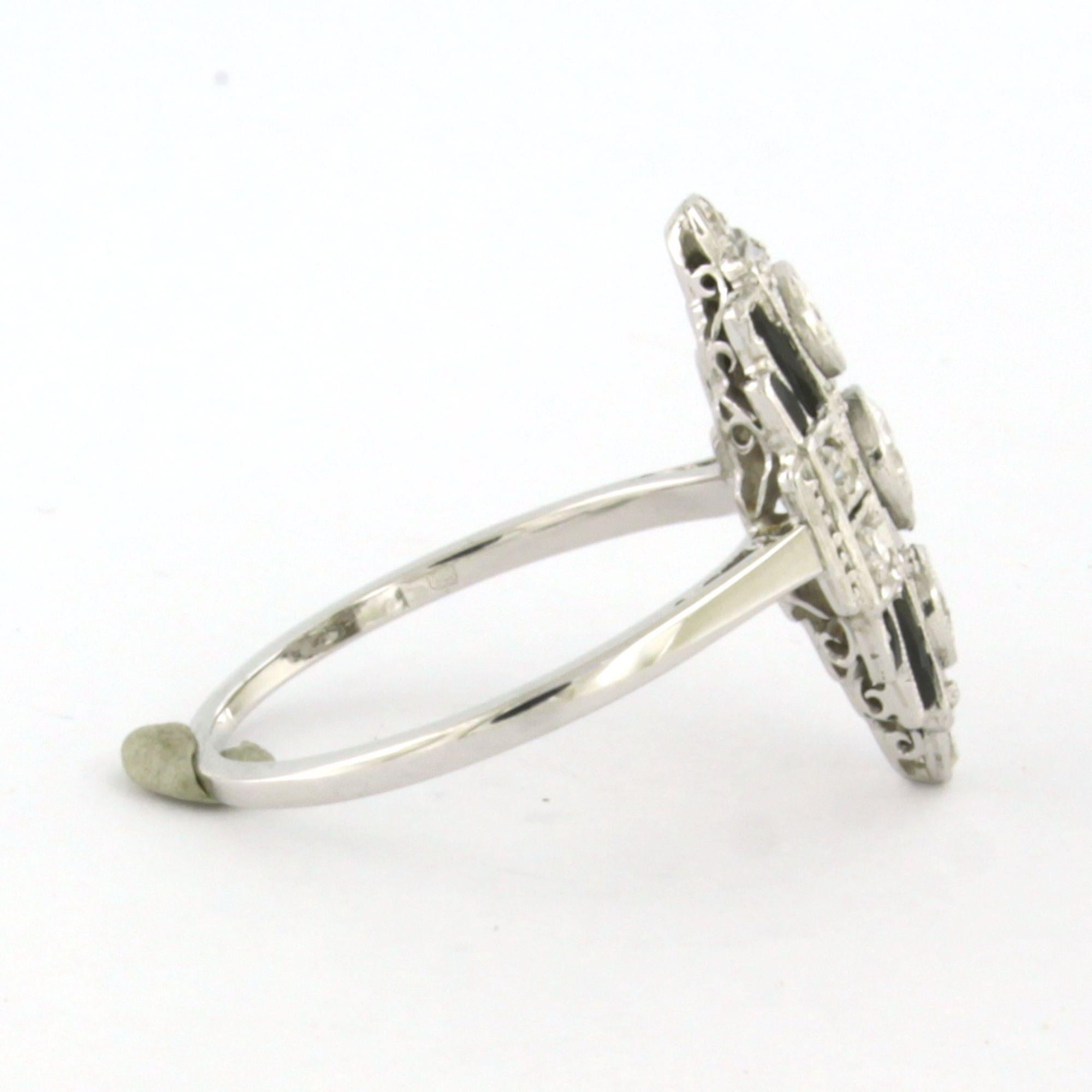 Art Déco ART DECO Anello in platino e oro bianco 14k con onice e diamanti taglio vecchia miniera in vendita