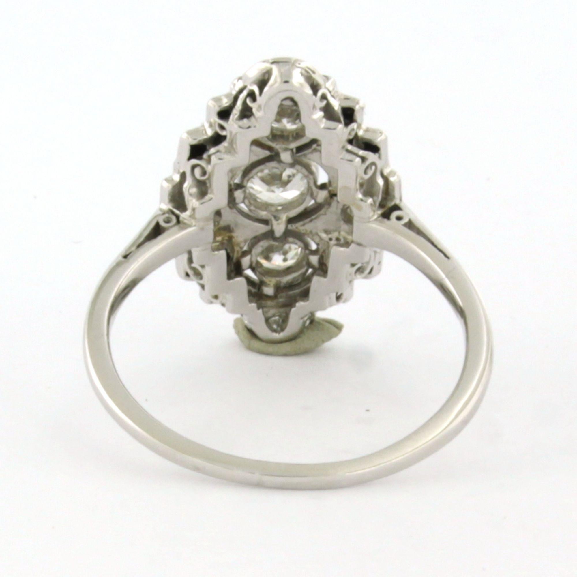 Taglio vecchia miniera ART DECO Anello in platino e oro bianco 14k con onice e diamanti taglio vecchia miniera in vendita