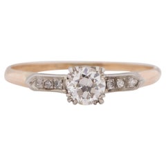 Art Deco Platinum and 14K Yellow Gold Solitaire Vintage Engagement Ring