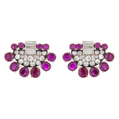 Boucles d'oreilles Art déco en platine et diamants en rubis de Birmanie non chauffé de 12,00 carats