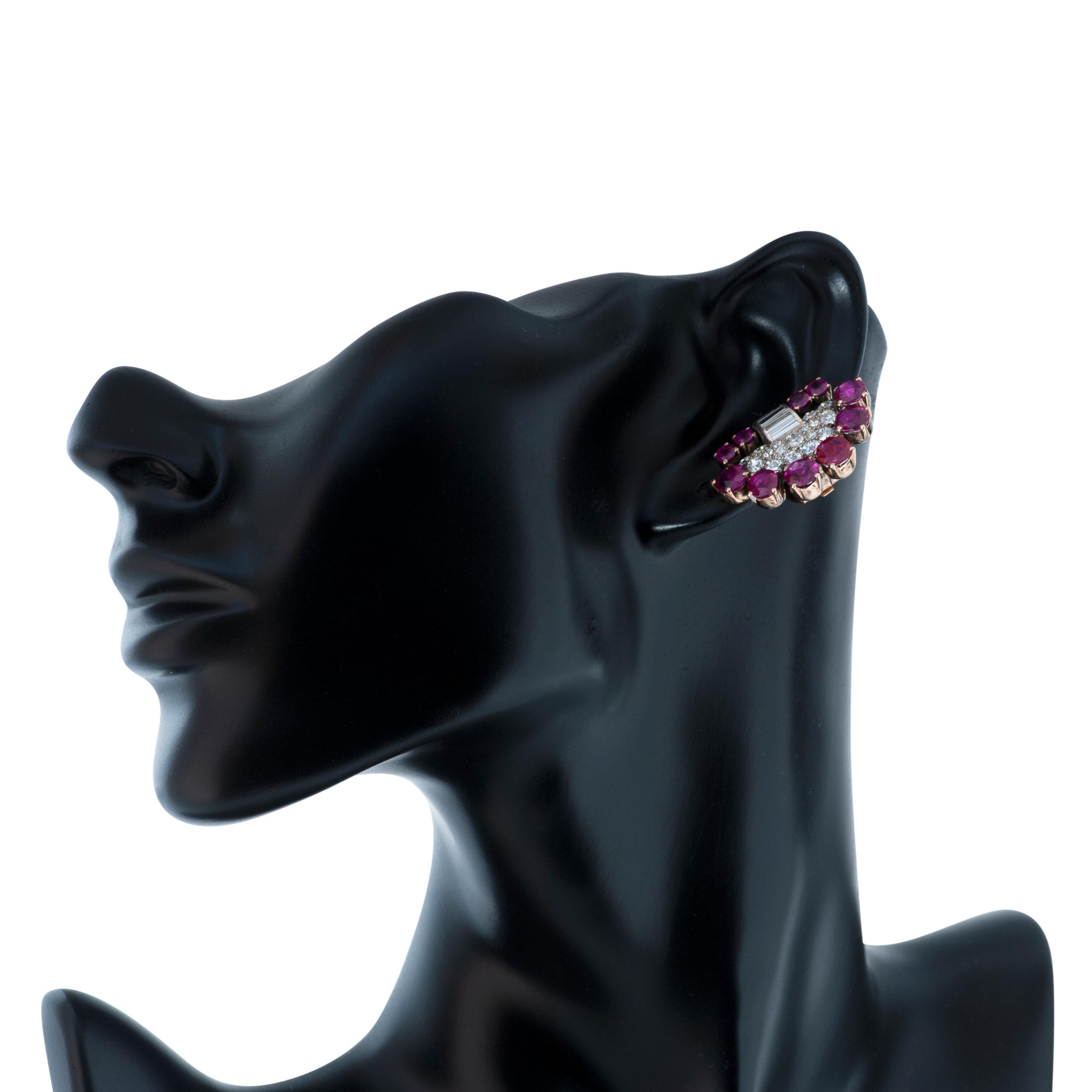 Platin- und 14 Karat unerhitzte Burma-Rubin-Diamant-Ohrringe im Art déco-Stil (Gemischter Schliff) im Angebot
