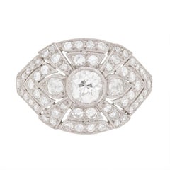 Art Deco Platinum and 1.70 Carat Diamond Cluster Ring, circa 1930s