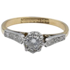 Art Deco Platinum and 18 Carat Yellow Gold Diamond Engagement Ring