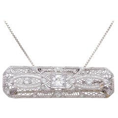 Art Deco Platinum and 18 Karat Gold Pendant 1.85 Carat Diamond Pendant or Brooch