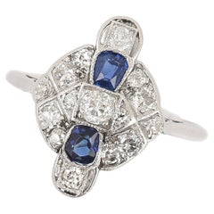 Art Deco Platinum and 18ct Gold Sapphire and Diamond Plaque Ring, Circa 1925