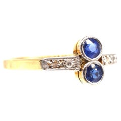 Art Deco Platinum and 18ct Gold Sapphire and Diamond Toi et Moi Ring
