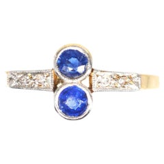 Art Deco Platinum and 18ct Gold Sapphire and Diamond Toi et Moi Ring