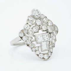 Art Deco Platinum and 3.50 Carat Old European and French Cut Diamond Ring