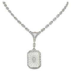 Antique Art Deco Platinum and Clear Quartz Crystal Necklace with Diamonds