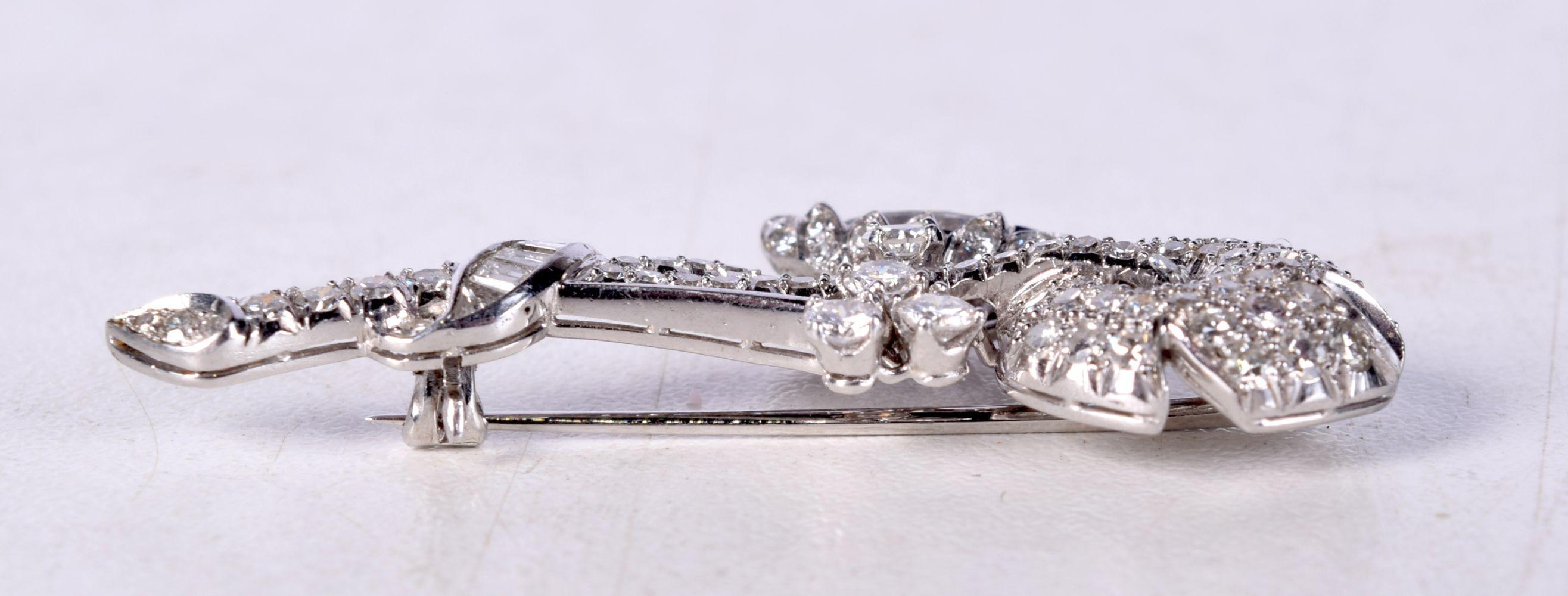 Old European Cut Art Deco Platinum and Diamond 3.13 Carat Floral 1920th Rare 1.65 Inch Brooch For Sale