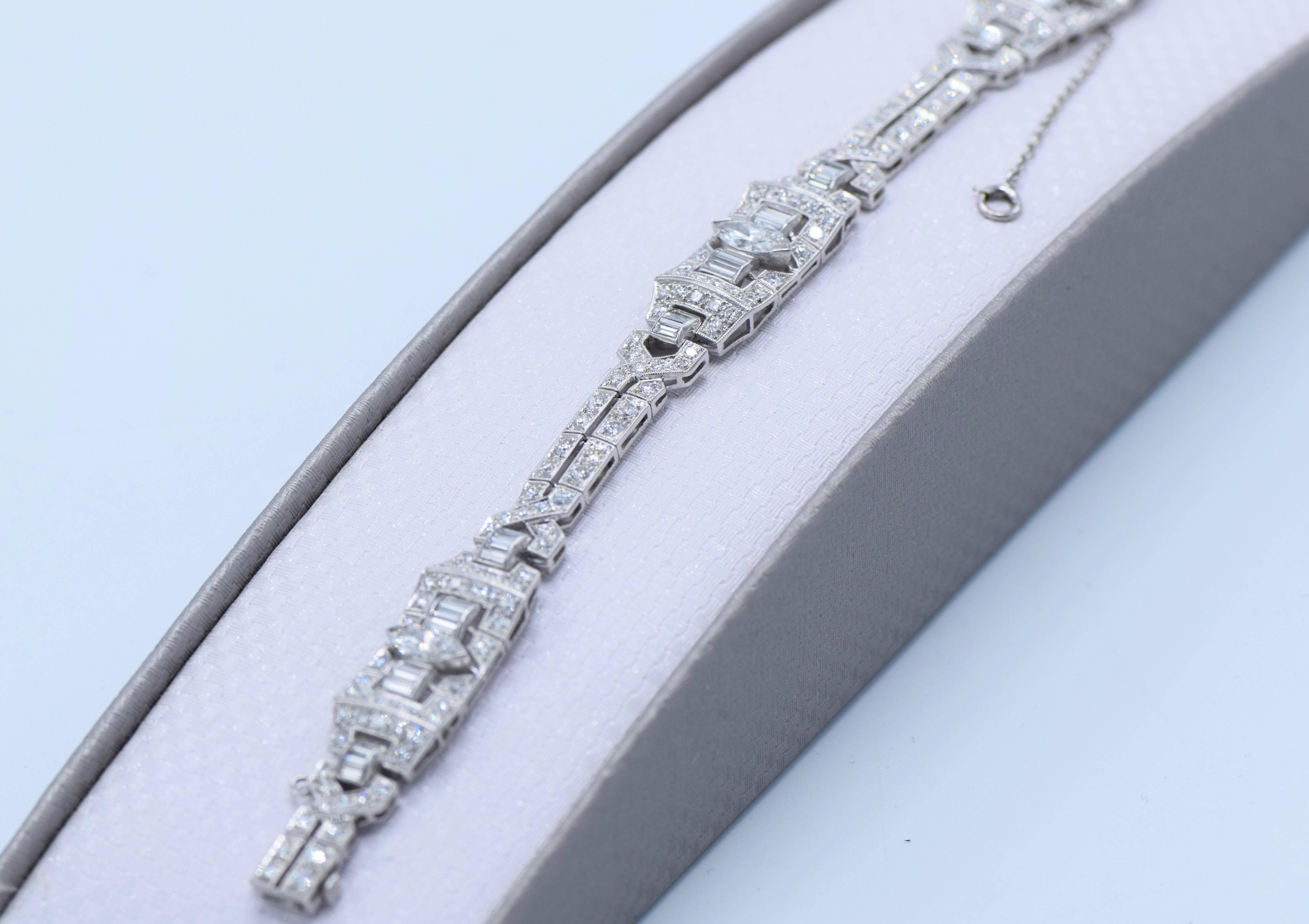 Women's or Men's Art Deco Platinum and Diamond Bracelet