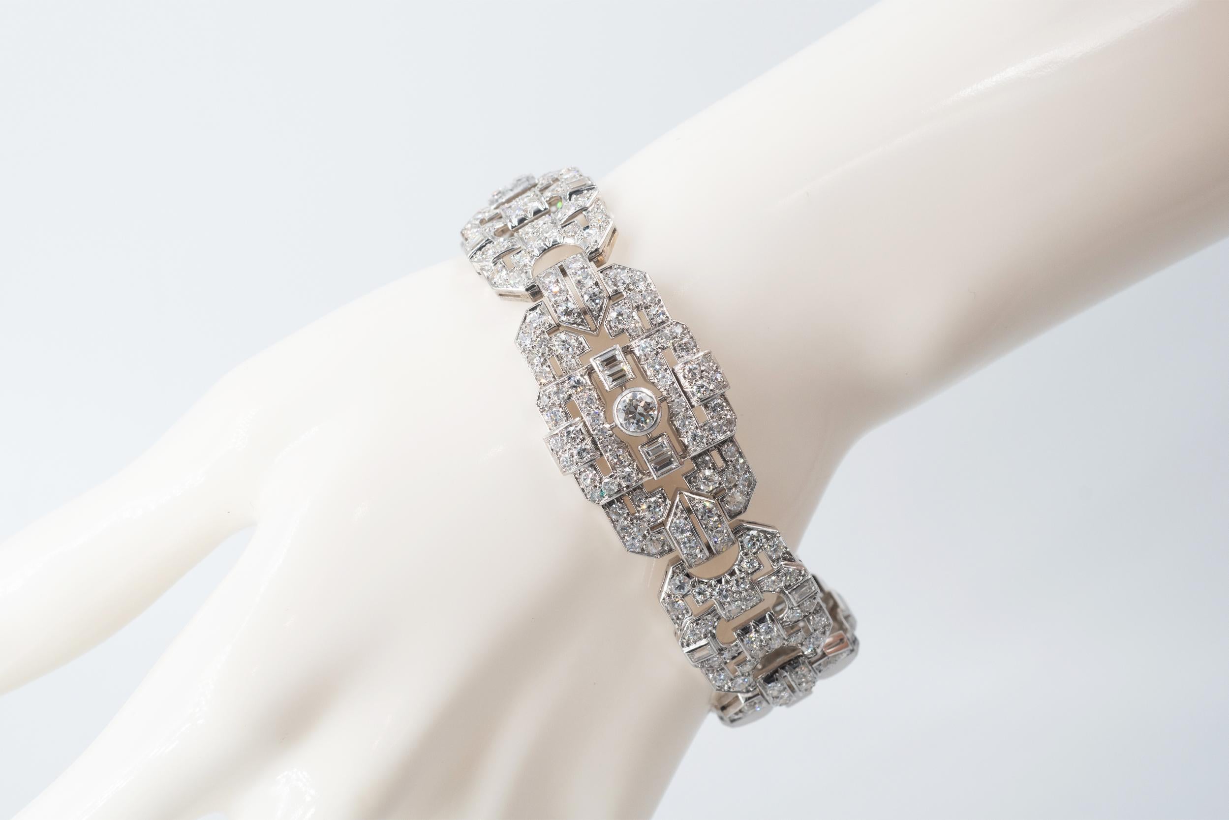 Pulsera Art Déco de Platino y Diamantes Corte redondo