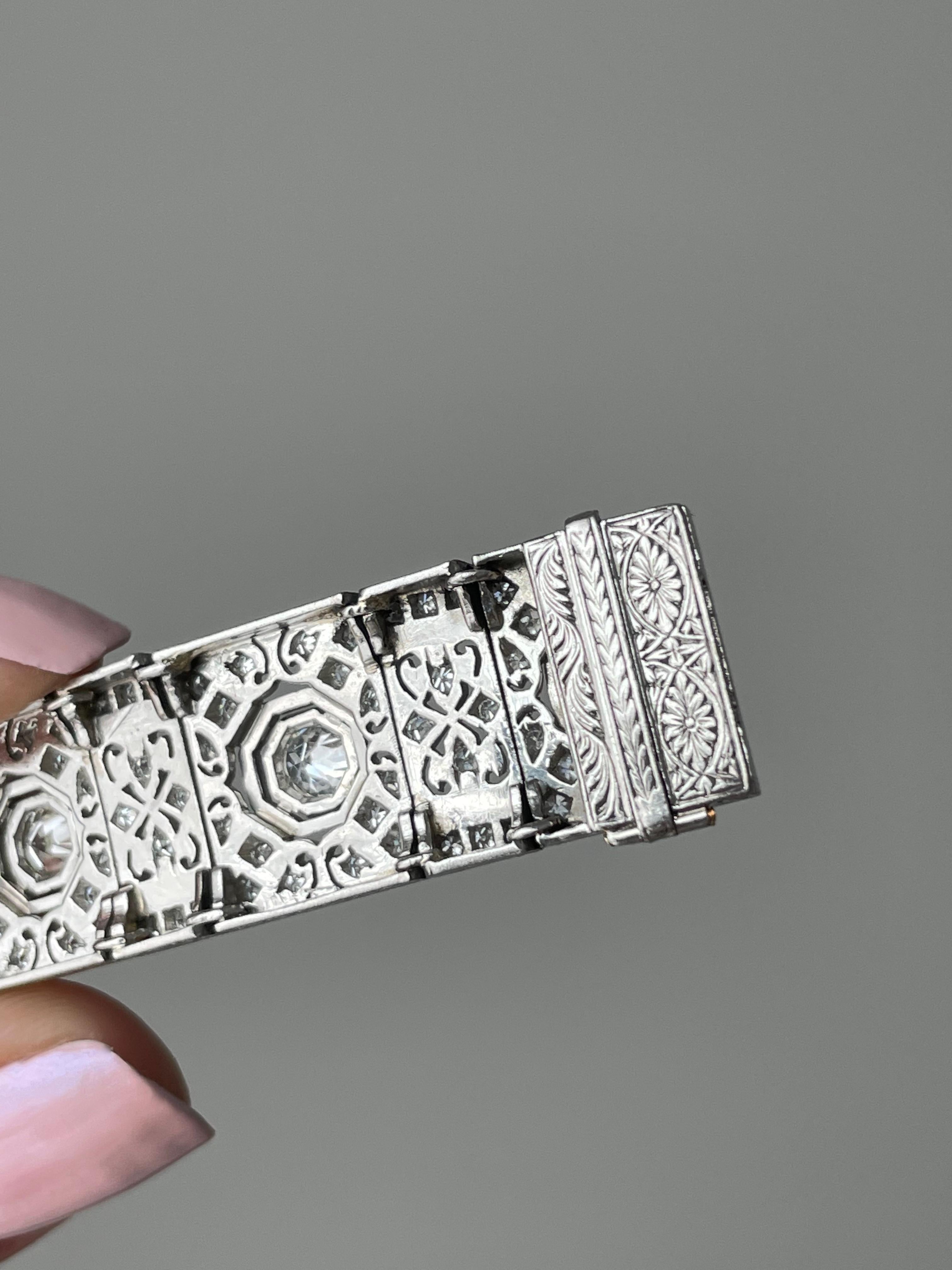Women's Art Deco Platinum and Diamond Bracelet For Sale