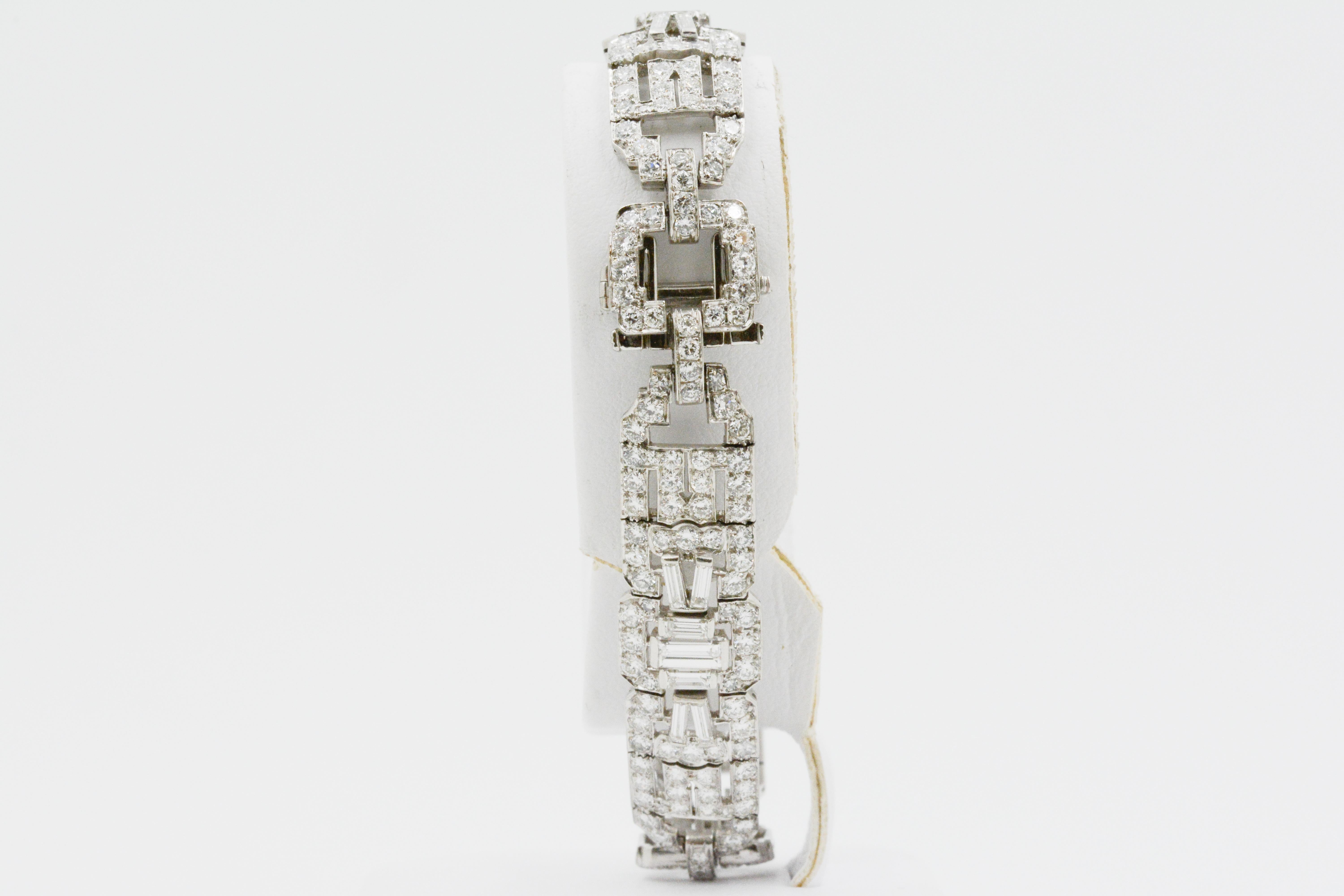 Baguette Cut 9.36 Carat Diamond Art Deco Platinum Bracelet